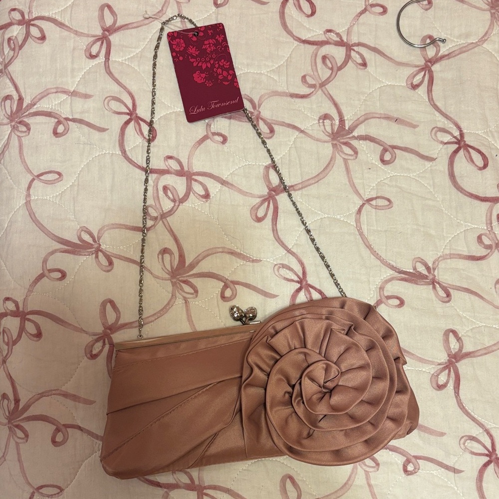 Lulu Townsend Blush Pink Satin Rosette Chain Clutch